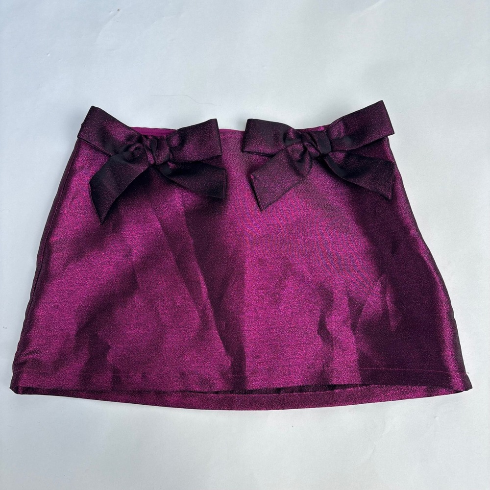 Urban Outfitters Metallic Magenta Bow Mini Skirt Purple XS Partycore Y2K Holiday